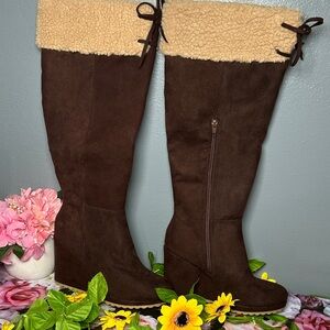 JustFab Brown Over the Knee Boots with Shearling